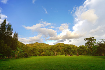 Sunset with sun rays, sky with clouds and sun...