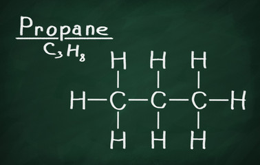 Structural model of Propane on the blackboard.