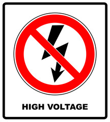 High Voltage Sign. Danger symbol. Black arrow isolated in yellow triangle on white background. Warning icon. Vector illustration