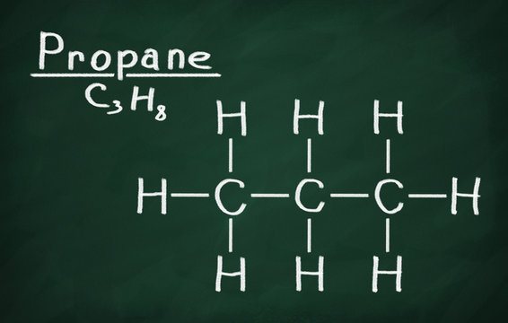 Structural model of Propane on the blackboard.