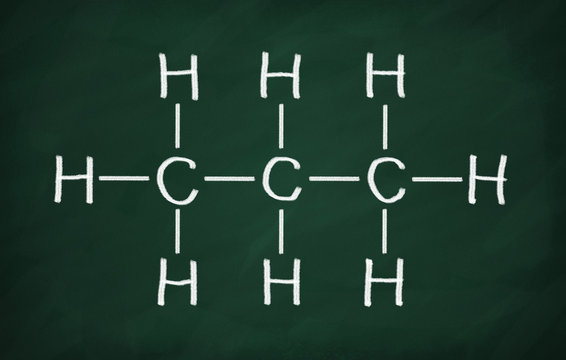Structural model of Propane on the blackboard.