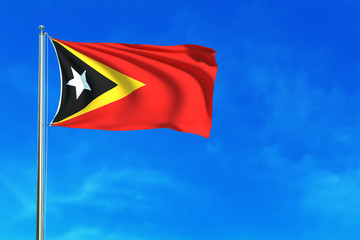 East Timor flag on the blue sky background. 3D illustration