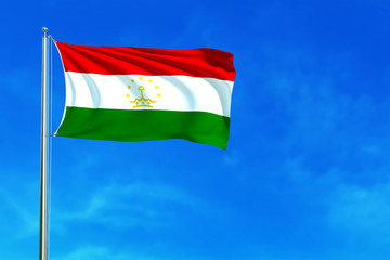 Fototapeta na wymiar Flag of Tajikistan on the blue sky background. 3D illustration
