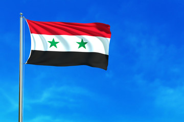 Fototapeta na wymiar Flag of Syria on the blue sky background. 3D illustration