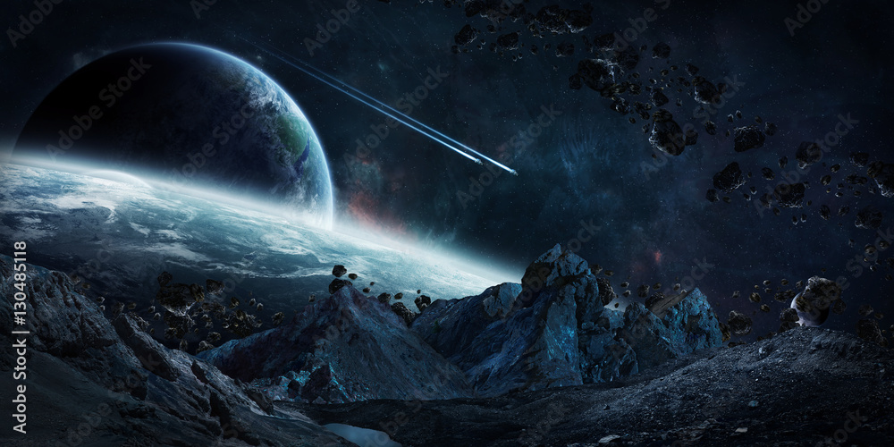 Poster Gigantic asteroids about to crash 3D rendering elements of this