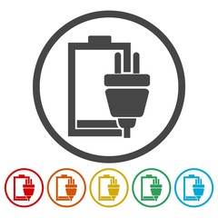 Battery and plug in icons set 