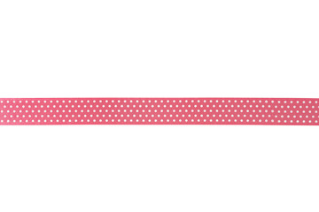 Beautiful pink ribbon with polka dot pattern on white background