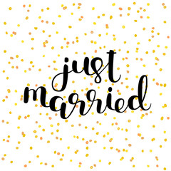 Just married. Brush lettering vector illustration.