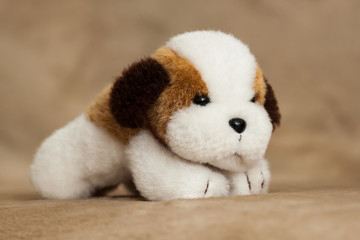 Soft white and brown toy dog 