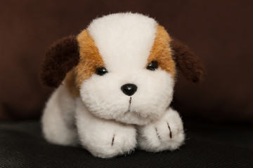 Soft white and brown toy dog 