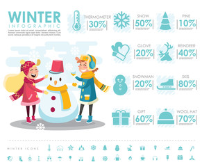 winter info graphic with kids and snowman vector design
