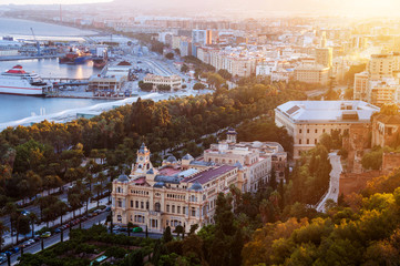 Malaga, Spain. Aerial view of City Hall and gardens