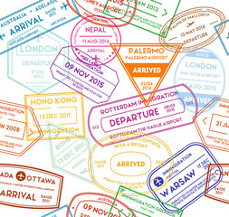 Travel Stamps Background Pattern. Vector