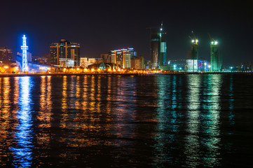 Baku, Azerbaijan. Illuminated skyline
