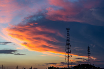 Communication Tower with Parabolic and GSM Antennas, Located in The Thailand..