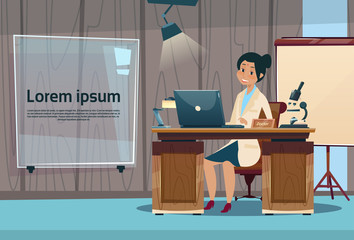 Doctor Woman Office Clinic Interior Workplace Hospital Medicine Care Flat Vector Illustration