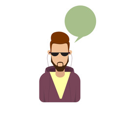 Profile Icon Male Avatar Man Hipster Cartoon Guy Beard Portrait Casual Person Silhouette Face Chat Bubble Flat Vector Illustration