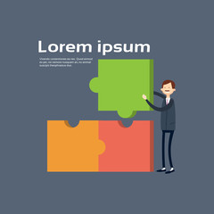 Business Man Match Puzzle Solution Concept Flat Vector Illustration