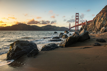 Golden Gate Bridge during sunset