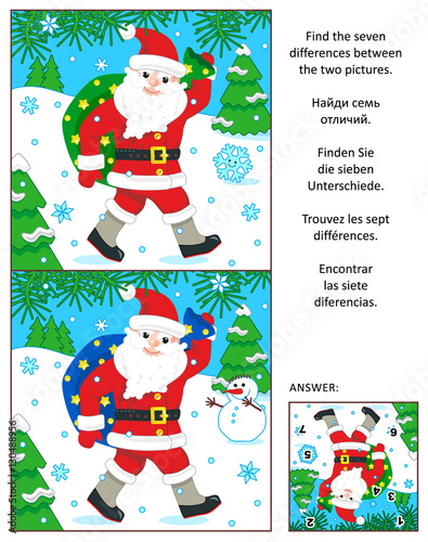 New Year Or Christmas Visual Puzzle Find The Seven - 