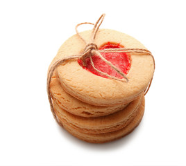 Pile of cookies with jam isolated on white