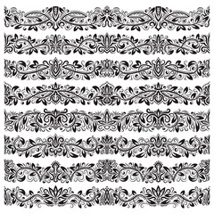 Set of vintage border brushes templates. Baroque floral elements for frames design and page decorations.