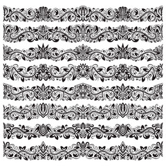 Set of vintage border brushes templates. Baroque floral elements for frames design and page decorations.