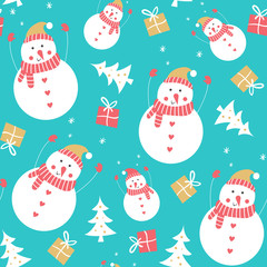 Snowman seamless pattern. Vector illustration