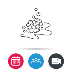 Bubbles icon. Foam for bathing sign. Washing or shampoo symbol. Group of people, video cam and calendar icons. Vector
