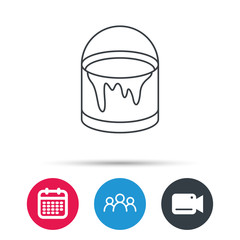 Bucket of paint icon. Painting box sign. Group of people, video cam and calendar icons. Vector