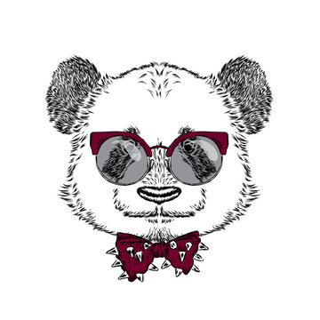 Panda with glasses and tie. Vector illustration.