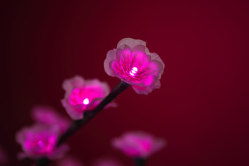Fototapeta na wymiar artificial plum blossom with light