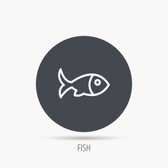 Fish with fin icon. Seafood sign. Vegetarian food symbol. Round web button with flat icon. Vector