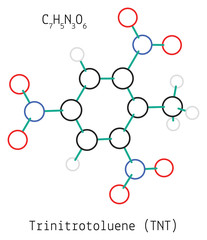 Trinitrotoluene TNT C7H5N3O6 molecule