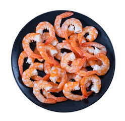 shrimps on black dish isolated on white background