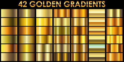 Fototapeta Set of 42 golden color illustrator gradients with black backgrou obraz