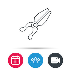 Pliers icon. Repairing fix tool sign. Group of people, video cam and calendar icons. Vector