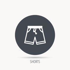 Shorts icon. Casual clothes shopping sign. Round web button with flat icon. Vector