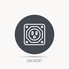 Fototapeta na wymiar USA socket icon. Electricity power adapter sign. Round web button with flat icon. Vector