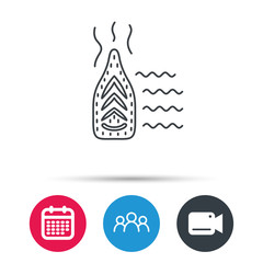 Steam ironing icon. Iron housework tool sign. Group of people, video cam and calendar icons. Vector