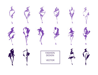 Set of fashion logos hand drawn. Vector fashion illustration.Colorful  sketches isolated.