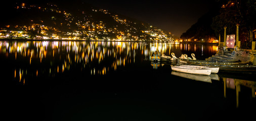 Fototapeta na wymiar Panorama of City lights of Naini Lake, Nainital India.