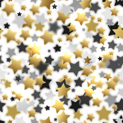 Celebratory seamless background of randomly distributed stars of various sizes and colors.