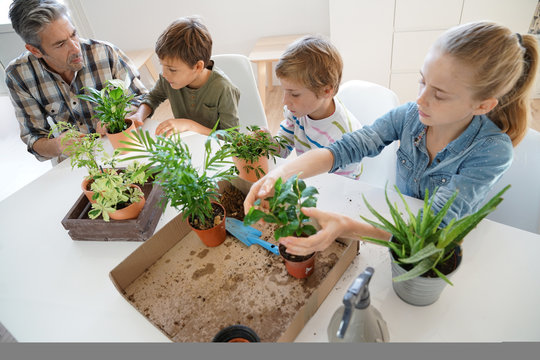 Teacher With Kids In Biology Class Learning About Plants