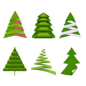 Set of Christmas trees made from paper