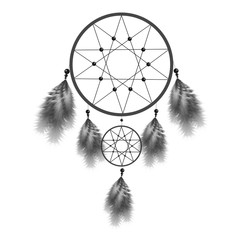 Dreamcatcher or dream catcher with feathers. Native American Indian talisman illustration isolated on white background.
