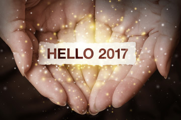 Hello 2017 with hand.