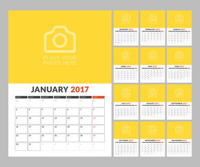 Calendar Template for 2017 Year. Vector Illustration. Week Starts on Monday