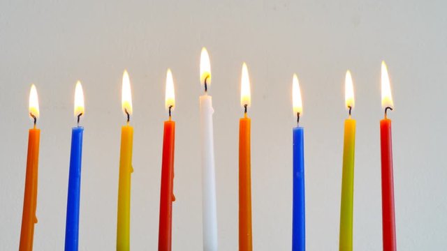 Jewish Menorah Hanukkah candles burning