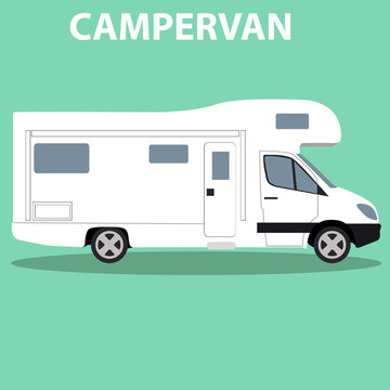 Cool illustration of a brand less camper van side view. EPS10 vector image of an old motor home.